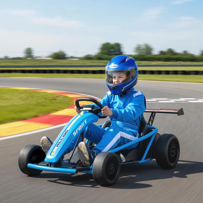 Qaba 24V 7AH Kids Electric Go Kart, 8.1 MPH Battery Powered Drift Kart with Dual Motors, Soft Start for 8-12 Years, Blue