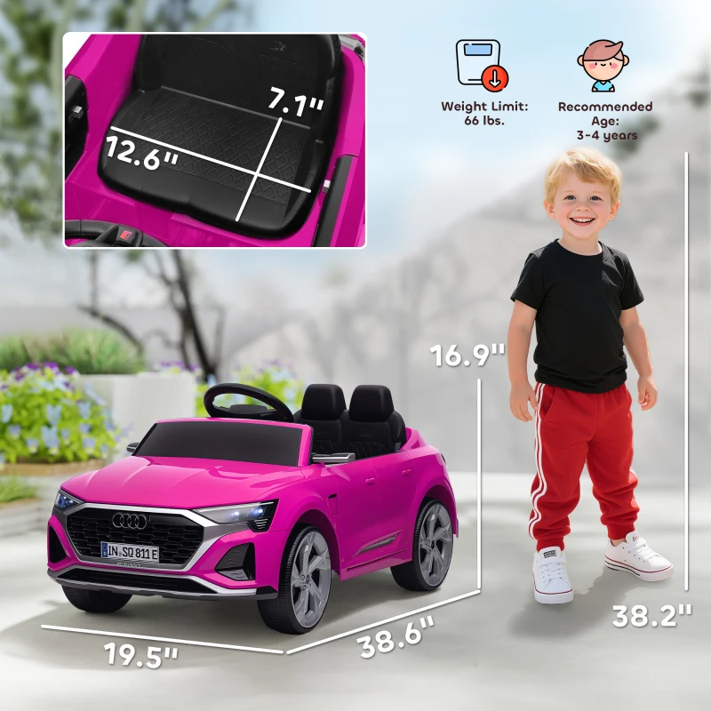 Qaba Audi Q8 e-tron Sportback Licensed 12V Battery Powered Kids Electric Car w/ Spring Suspension, Soft Start, Pink