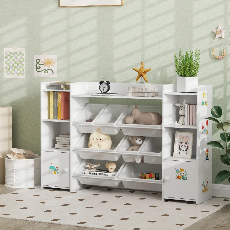 Qaba Kids Toy Organizers and Storage with 8 Removable Storage Bins and Bookshelf, White