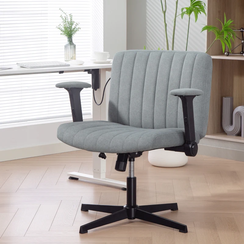 HOMCOM Criss Cross Chair with Flip-up Armrests, Wide Office Chair with Adjustable Height, Tilting, No Wheels, Grey