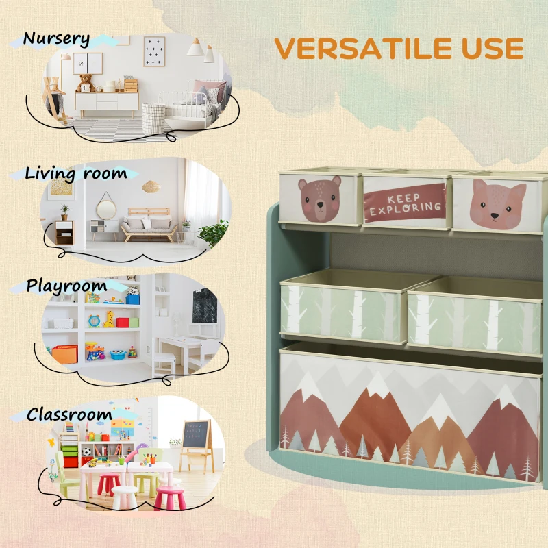 Qaba Kids Toy Organizer and Kids Easel Set with 6 Storage Bins, Paper Roll, Blackboard, Whiteboard, for Ages 3-8 Years, Green