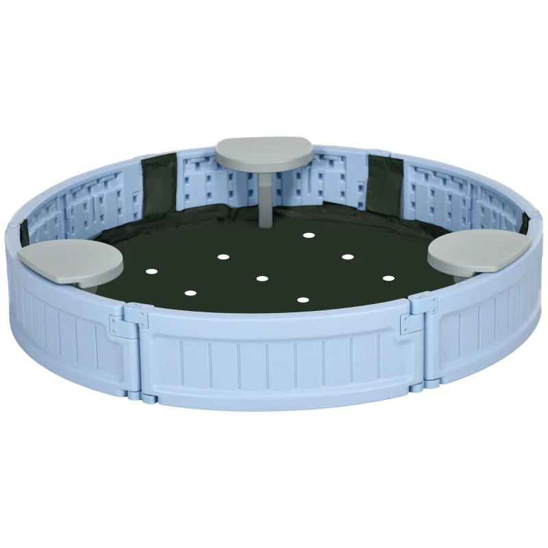 Outsunny Kids Sandbox with Cover, Seat, Sandbox Outdoor for Backyard, Light Blue