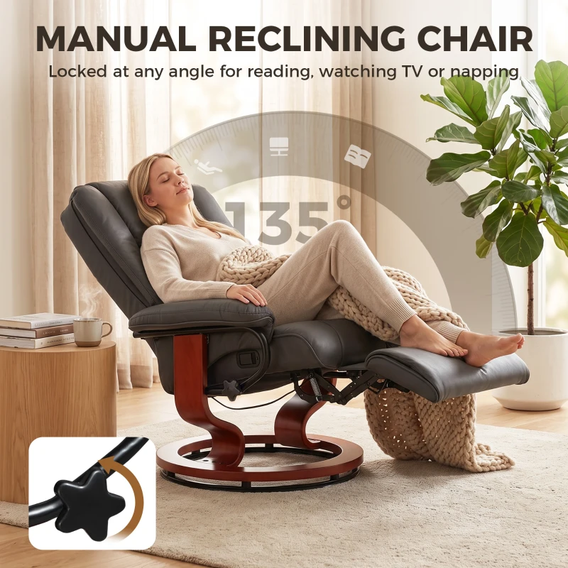 HOMCOM Modern RV Recliner Chair, PU Leather Swivel Recliner Armchair with Footrest for Living Room, Brown