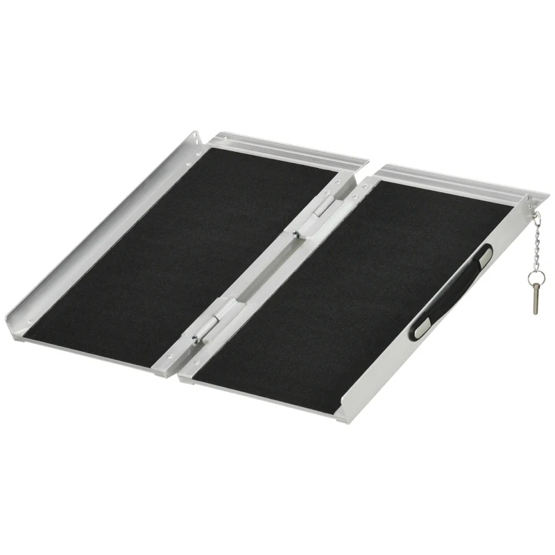 HOMCOM Wheelchair Ramp 2FT, Folding Aluminum Threshold Ramp with Non-Slip Surface, Transition Plates, 600lbs Weight Capacity, Handicap Ramp for Home, Doorways, Curbs, Steps