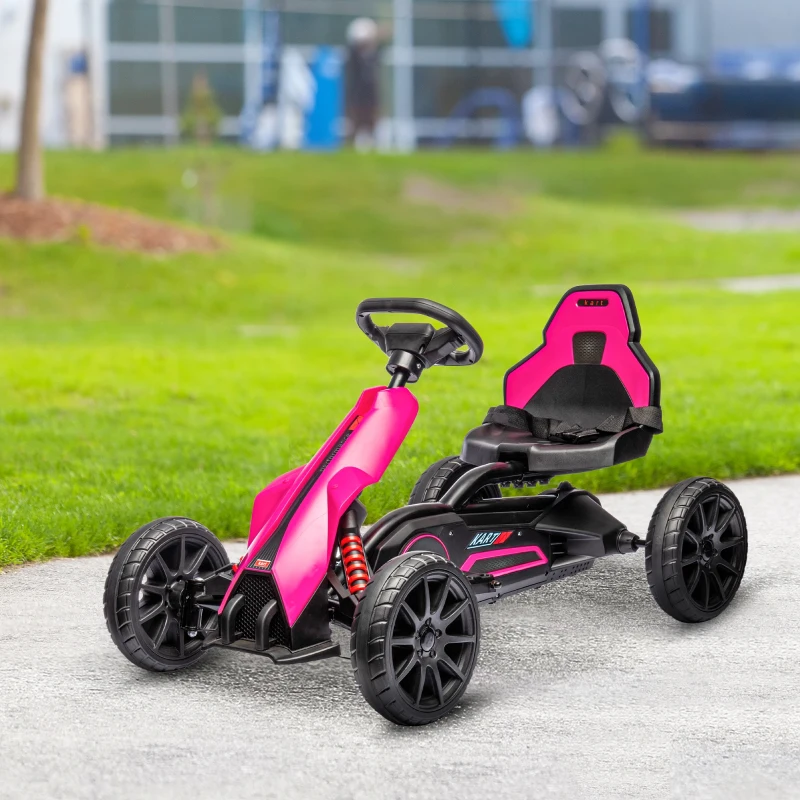 Aosom 12V Electric Go Kart for Kids, Ride On Toy with EVA Tires, 2 Speeds, Adjustable Seat, Safety Belt for 3-8 Years, Pink