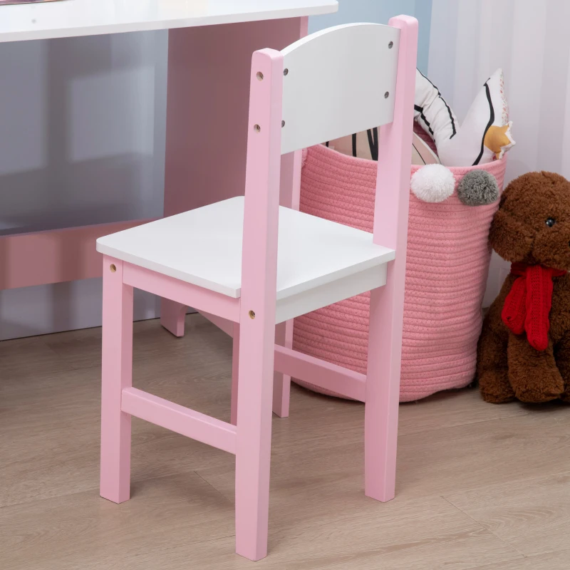 Qaba Toddler Table and Chair Set, Kids Writing Desk Homework Table with Whiteboard, Storage Cabinet, Pink