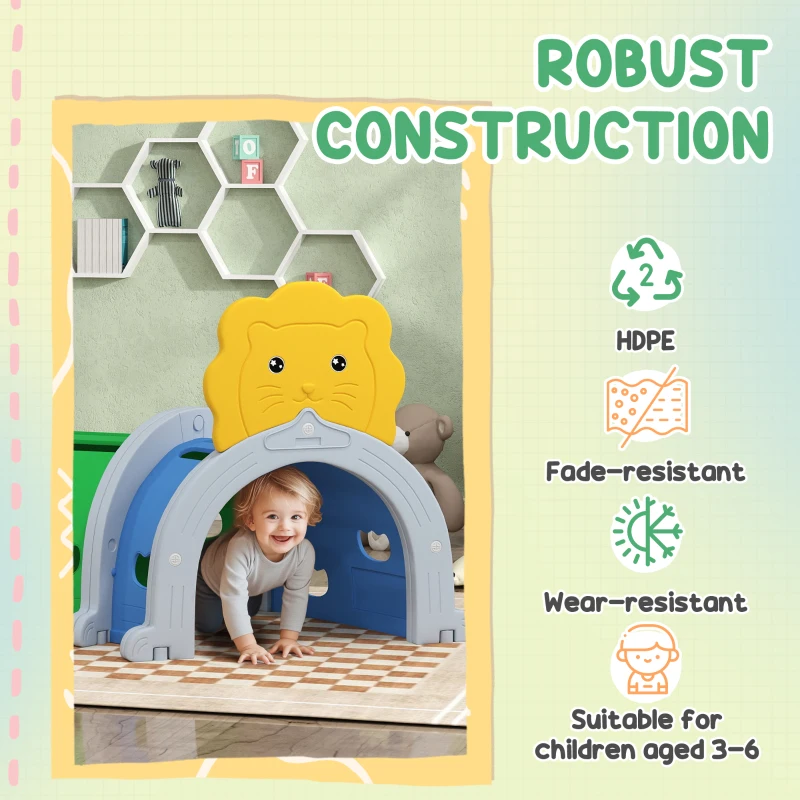 Qaba Kids Play Tunnel for Children 3-6 Years to Crawl and Climb, Lion Design