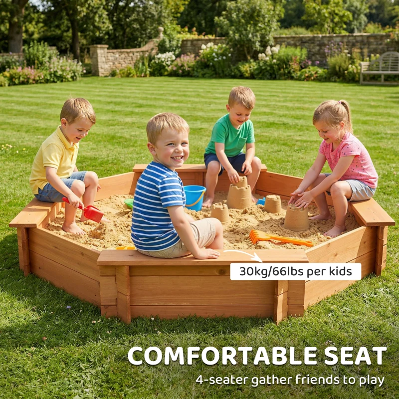 Outsunny Kids Sandbox with Cover, Wooden Sand Box with Seat, Outdoor Children Sand Pit for Backyard, Garden for Ages 3-8, Red