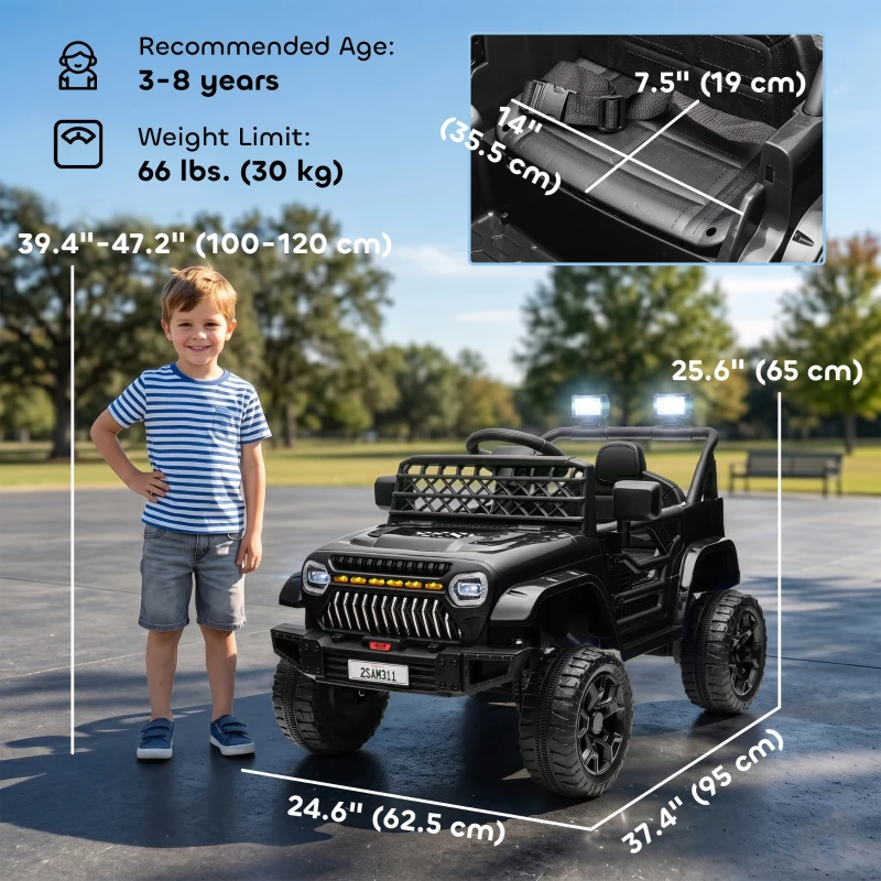 Qaba 12V Ride on Truck, Electric Car for Kids with Remote Control, Suspension, 3 Speeds, USB Music Headlights, Black