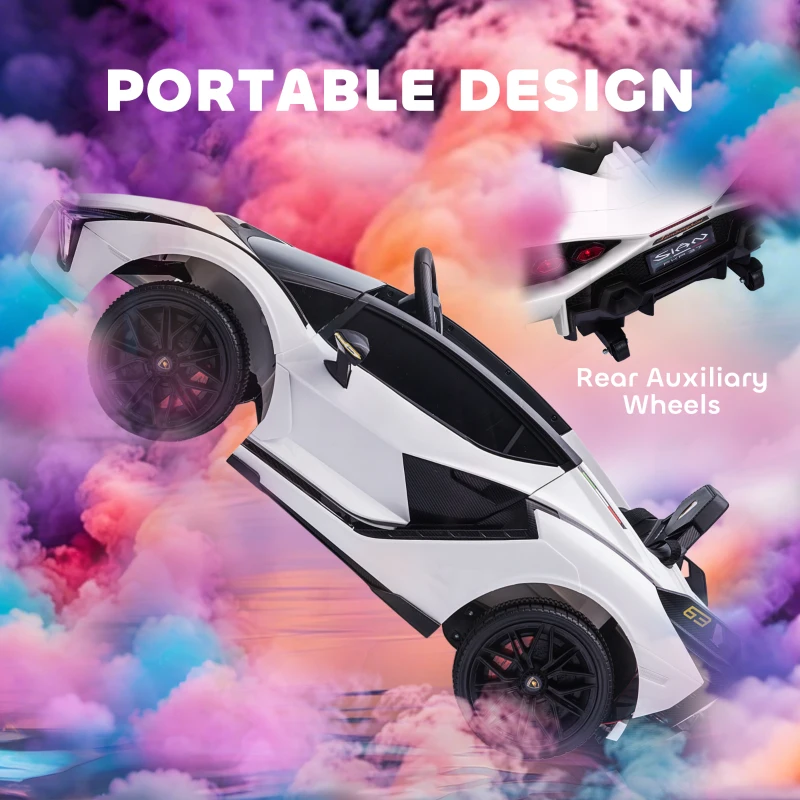 Aosom 12V Lamborghini SIAN Licensed Electric Car for kids with Remote Control, Horn, Music, & Headlights, White