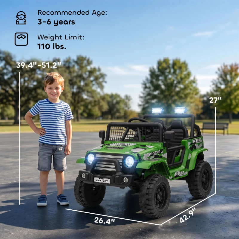 Qaba 12V Ride on Car, Ride on Truck w/ Remote, 4 Suspension Wheels, 3 MPH Max Speed, Music, Horn & Lights, Green