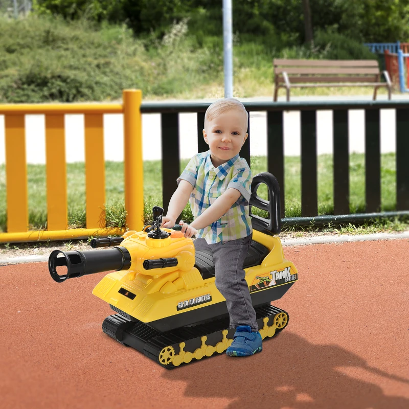 HOMCOM NO Power 3 in 1 Ride-on Construction Tank with Shooting Gun, Sliding Puch Car and Toddler Walking Car with Storage Seat