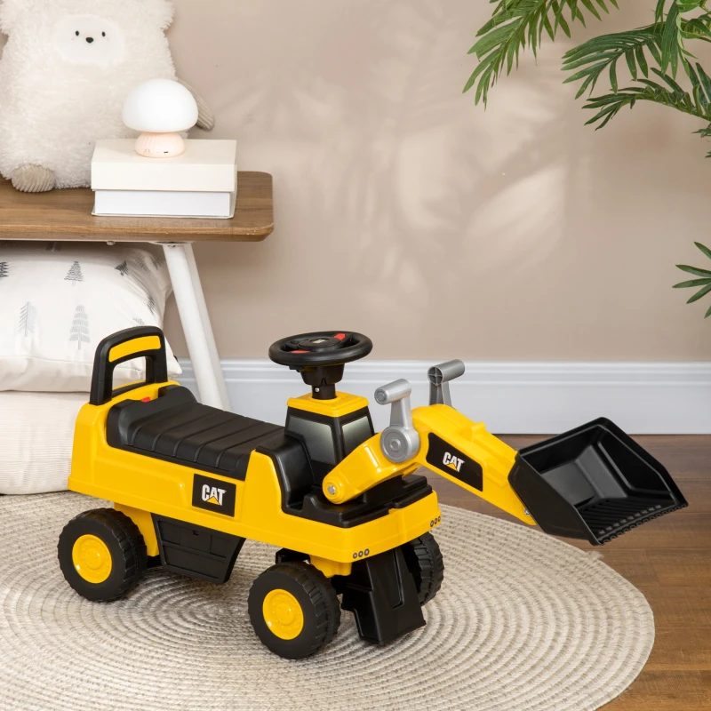 Aosom Caterpillar CAT Licensed Kids Ride on Excavator No Power Construction Vehicles with Manual Shovel, Horn, Hidden Storage
