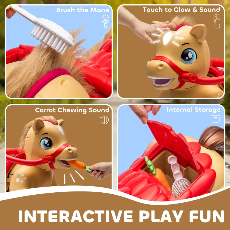 Qaba Ride On Horse Toy, 12V Battery Powered Ride on Toy with Carrot Toy, Comb and Sound, Electric Rocking Horse for Toddlers