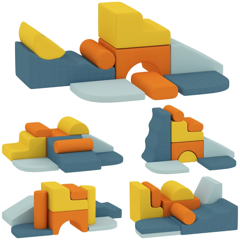 Qaba 9-Piece Soft Play Set, Kids Soft Play Foam Blocks with Detachable Cover for Climbing and Crawling, Multicolored