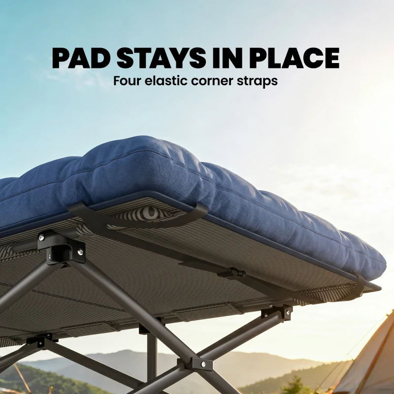Outsunny Camping Cot with Soft Pad, 32" Extra Wide Folding Cots with Non-Slip Feet and Carry Bag, Blue