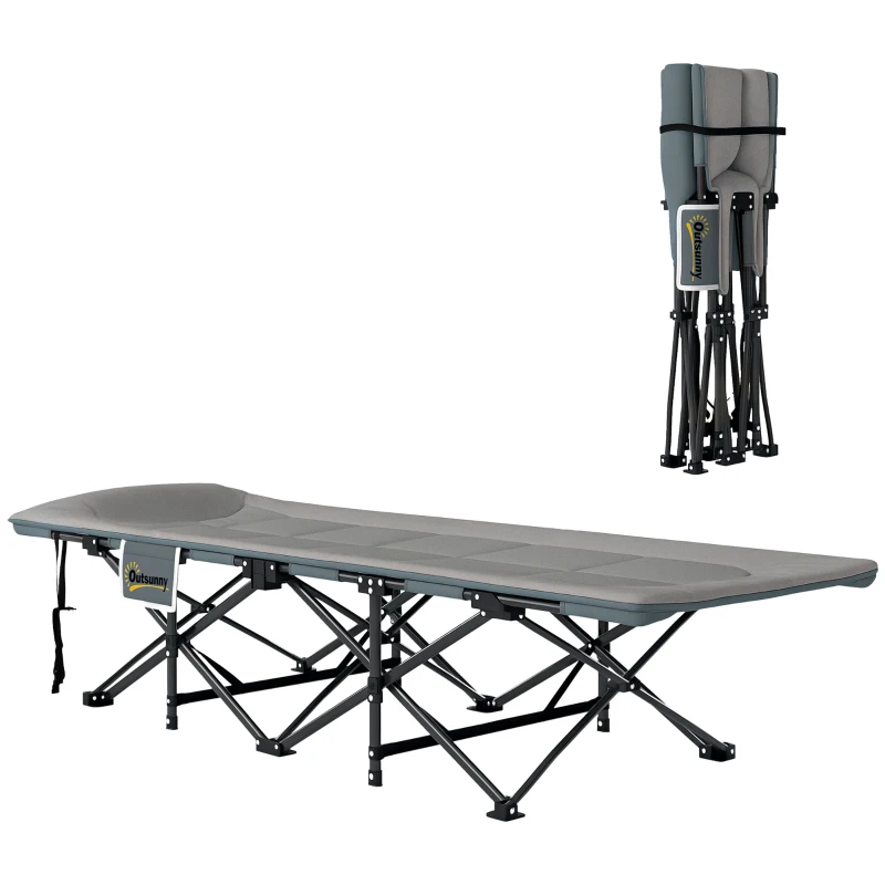 Outsunny 26.4" Wide Folding Bed, Camping Cot for Adults with Cushion, Storage Pocket, Max Load 330 LBS, Grey