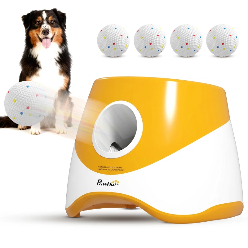 PawHut Automatic Dog Ball Launcher with 5 ETPU Balls 2.3", 3 Distance Settings 20ft, 33ft, 46ft, Orange