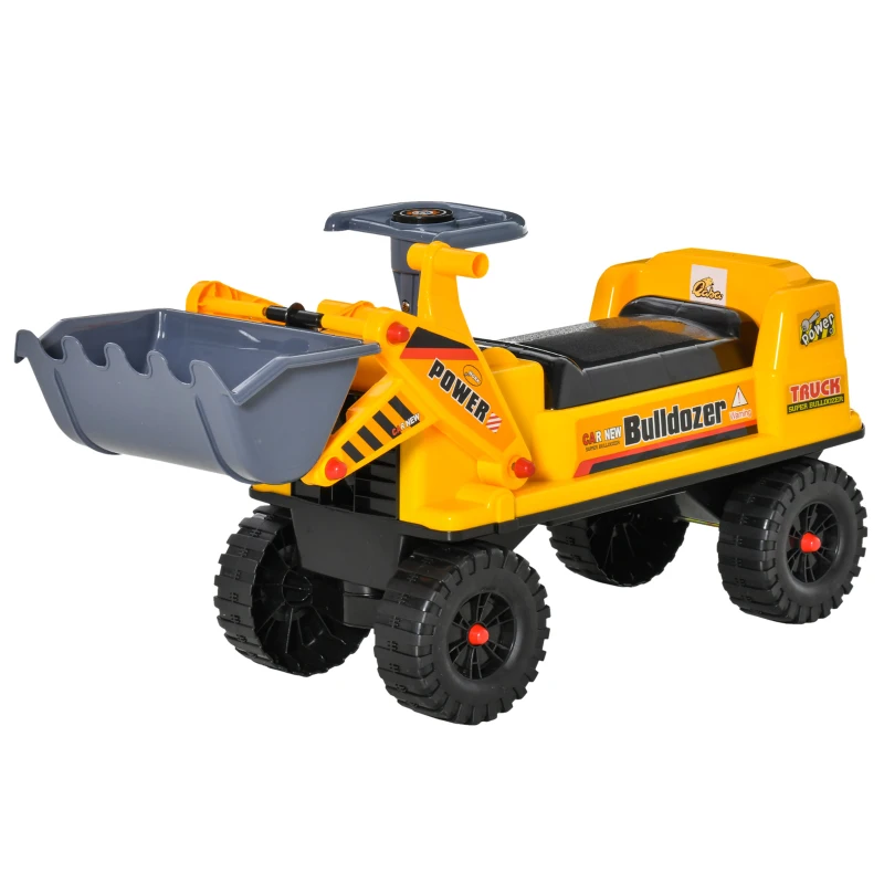 Qaba Kids Bulldozer Ride-On Toy for Toddler with Tough Wheels, Outdoor Construction Toy with Controllable Digging Bucket, Yellow