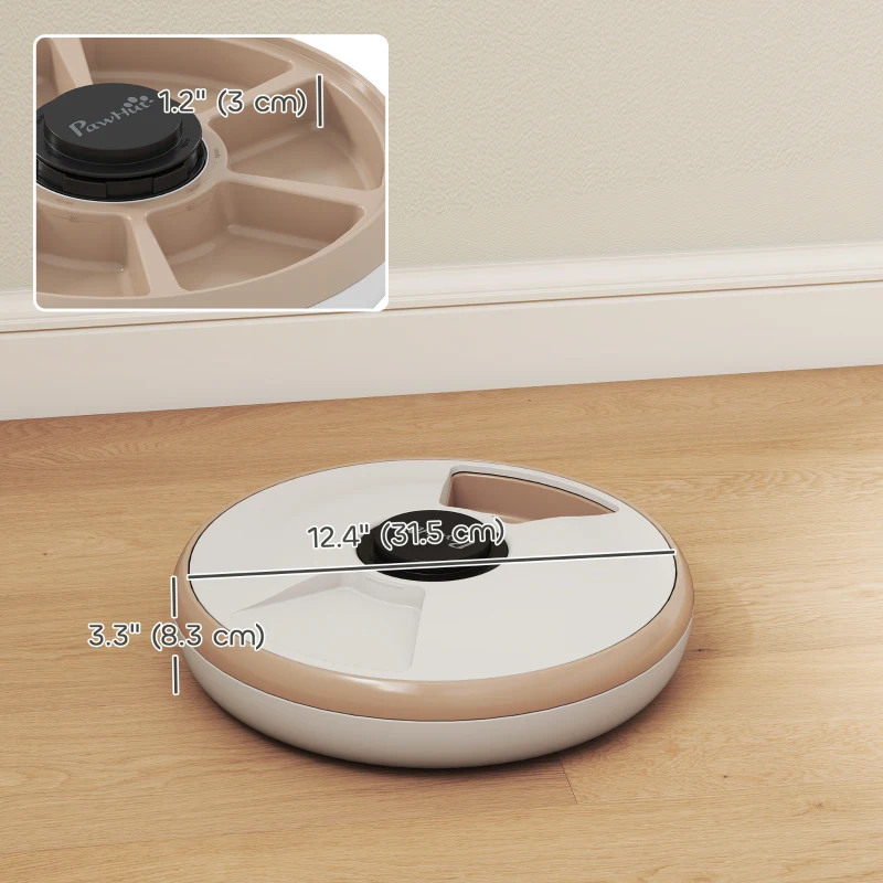 PawHut Automatic Cat Feeder for Dry Wet Food Timed Cat Dog Food Dispenser with 6 Trays 1 Ice Pack Battery Powered Light Brown