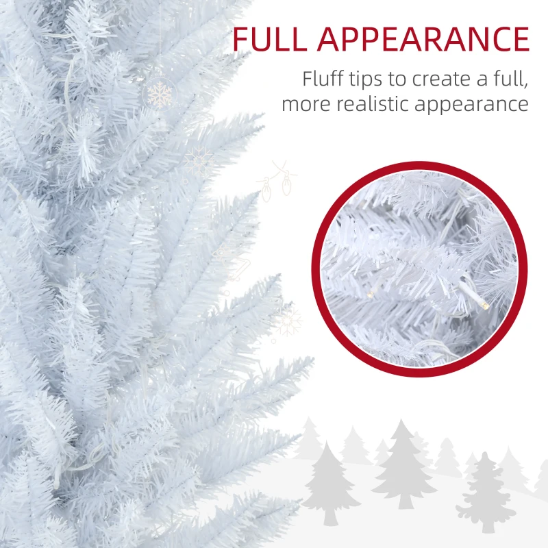 HOMCOM 5' Pre Lit Artificial Pencil Christmas Trees, Xmas Tree with Realistic Branches and Warm White LED Lights, White