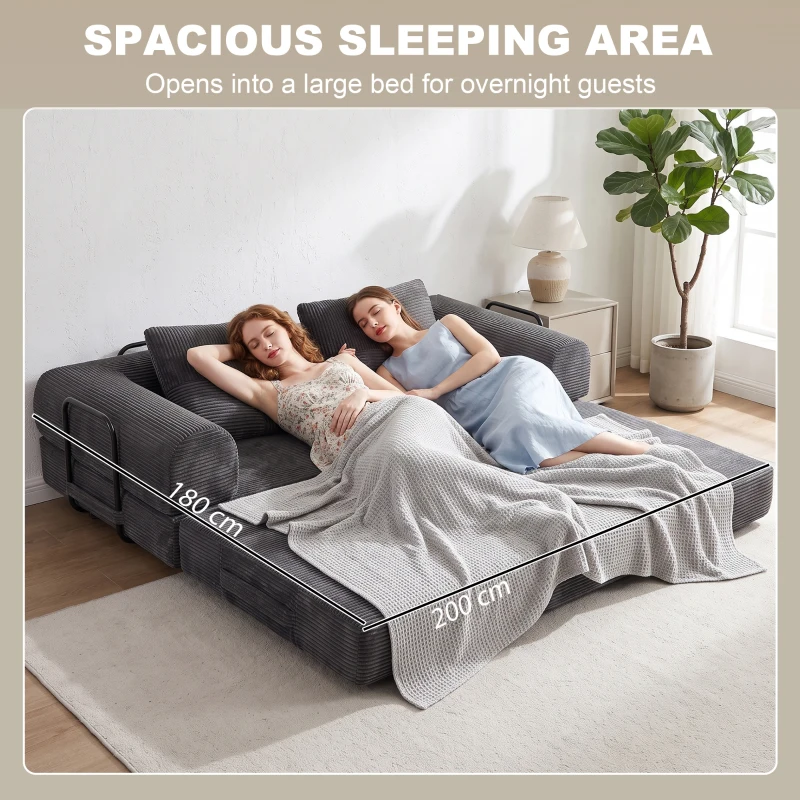 HOMCOM 5-in-1 Convertible Sofa Bed, L-Shaped Loveseat Reversible Sleeper Sofa with 2 Pillows, Dark Grey