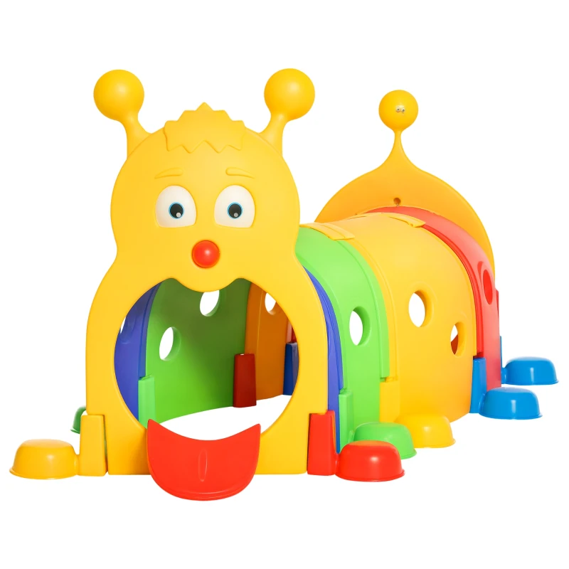Qaba Caterpillar Play Tunnel, Toddler Tunnel for Kids Crawl and Climb Through, Kids' Play Structure Indoor Outdoor, 4 Sections, Multicolored