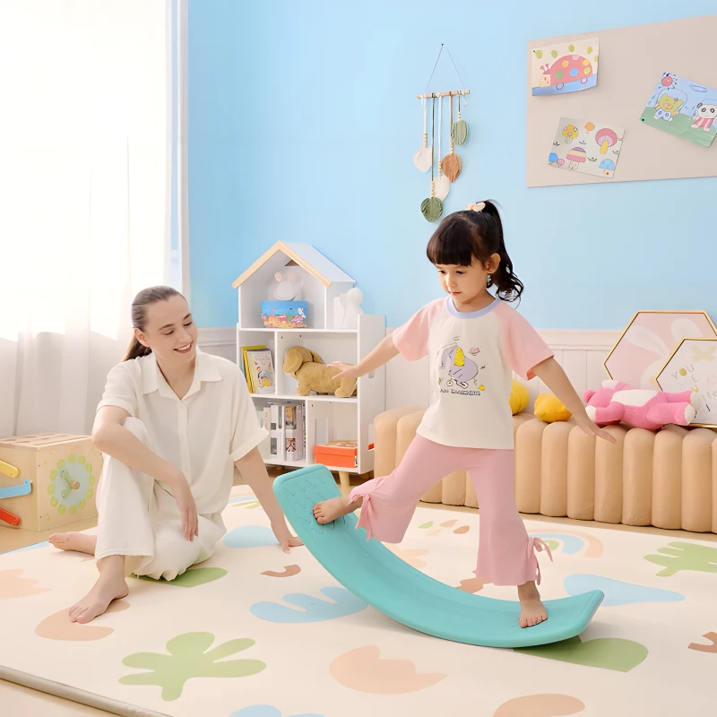 Qaba 32.3" Balance Board, Wobble Board for Kids & Toddlers, Montessori Waldorf Toy for Ages 3-6 Years Old, Blue