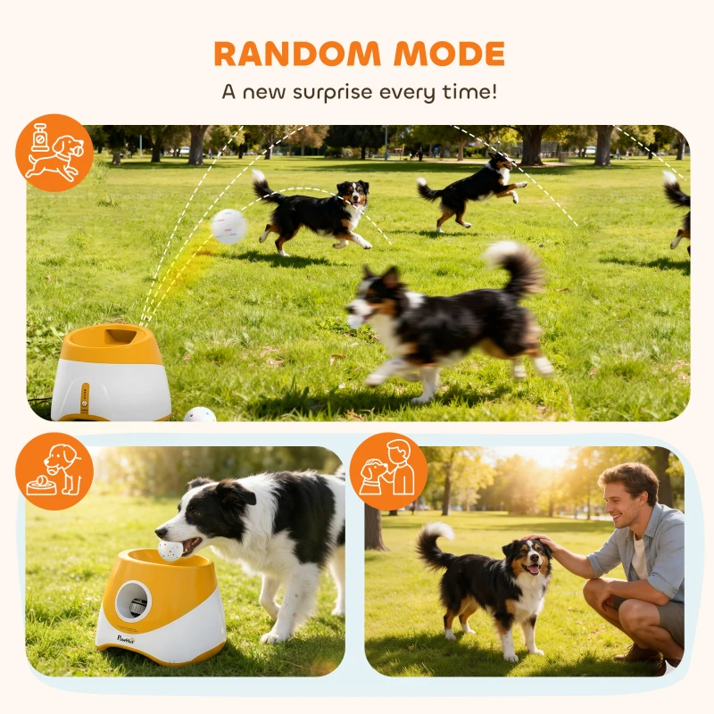 PawHut Automatic Dog Ball Launcher with 5 ETPU Balls 2.3", 3 Distance Settings 20ft, 33ft, 46ft, Orange
