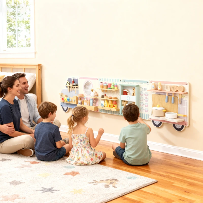 Qaba Wall Busy Board, 5 Activities Sensory Wall Toy for Playroom Nursery Classroom, for Kids 3+ Years