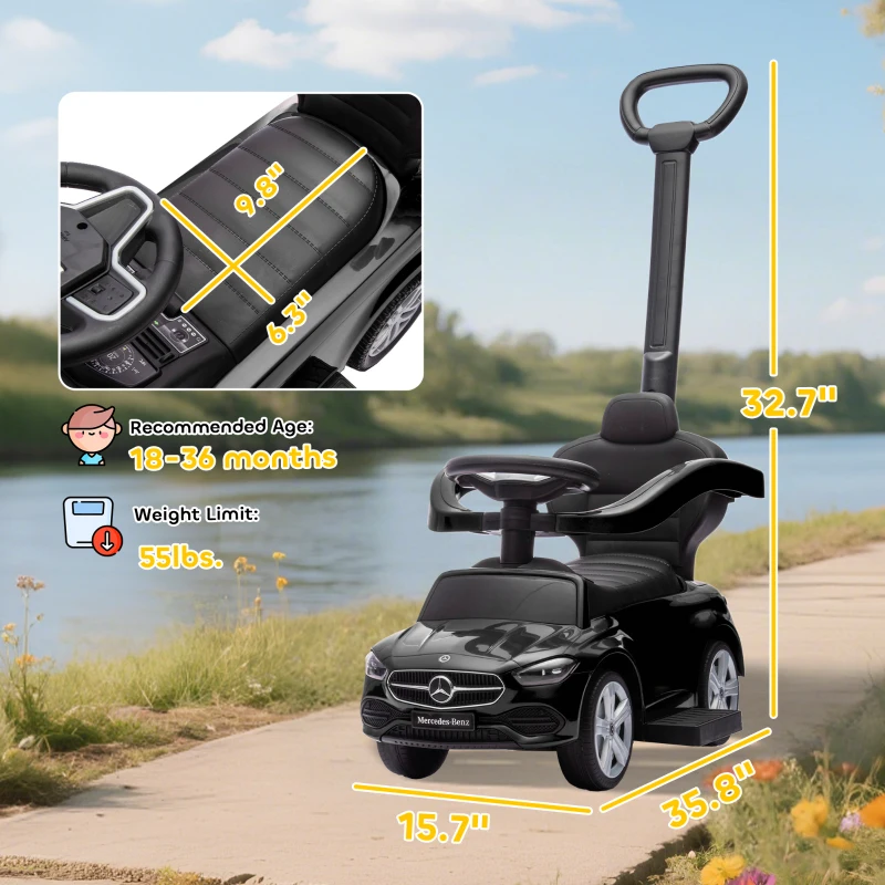 Qaba Mercedes-Benz C-Class Licensed Ride-On Push Car, Baby Stroller Walking Car with Parent Control Handle, Horn, Black