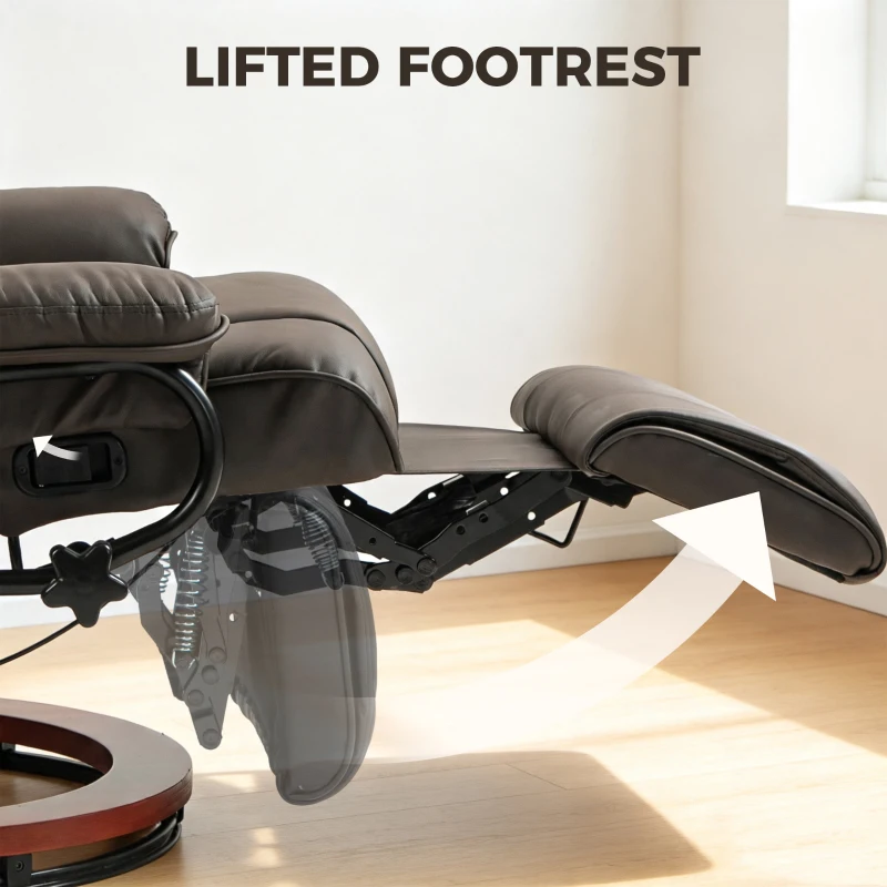 HOMCOM Modern RV Recliner Chair, PU Leather Swivel Recliner Armchair with Footrest for Living Room, Brown