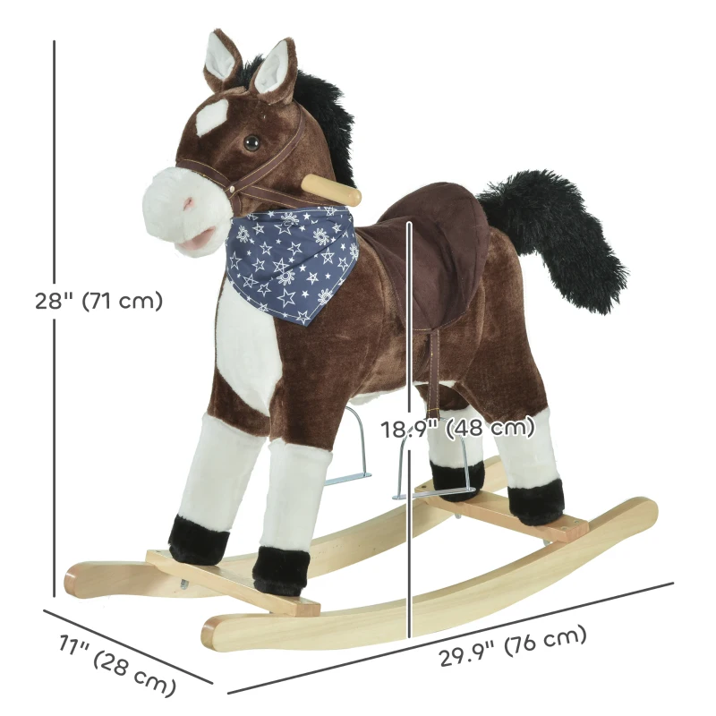 Qaba Kids Plush Ride-On Rocking Horse Toy Cowboy Rocker with Fun Realistic Sounds for Child 3-6 Years Old, Brown