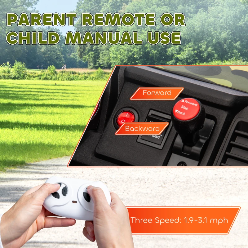 Qaba 12V Kids Electric Car with Parent Remote Control, Spring Suspension, Soft Start, Music, LED Light, Safety Belt, Green