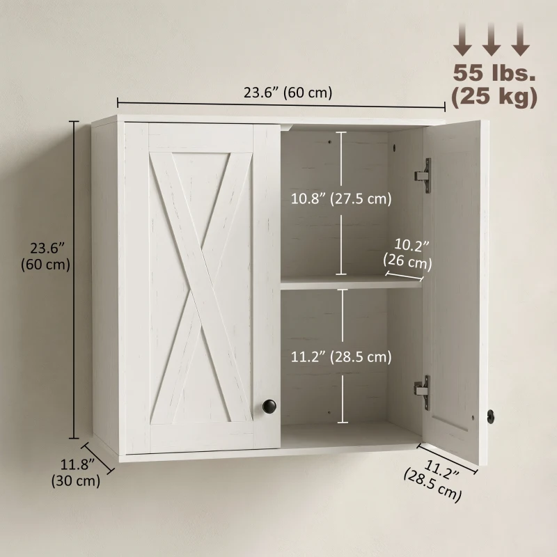 HOMCOM Modern Medicine Cabinet Wall Mounted, Bathroom Wall Cabinet with 2 Doors and Adjustable Shelf, White