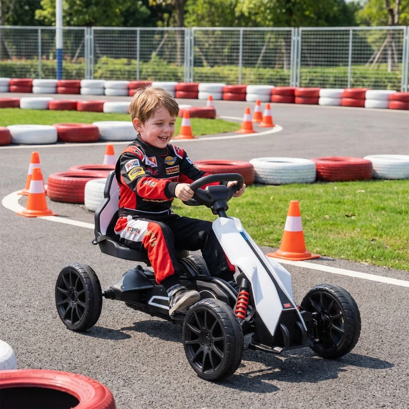 Aosom 12V Electric Go Kart for Kids, Ride On Toy with EVA Tires, 2 Speeds, Adjustable Seat, Safety Belt for 3-8 Years, White