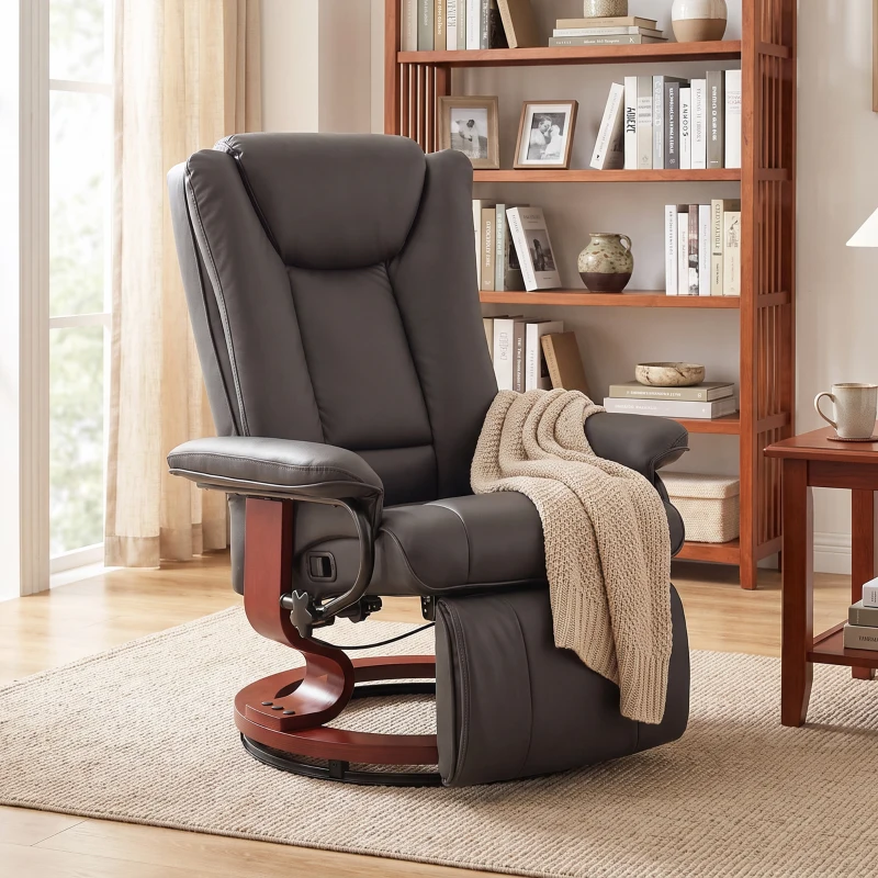 HOMCOM Modern RV Recliner Chair, PU Leather Swivel Recliner Armchair with Footrest for Living Room, Brown