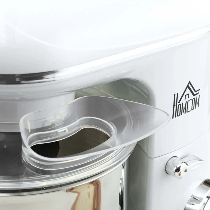 HOMCOM Stand Mixer with 6+1P Speed, 600W Tilt Head Kitchen Electric Mixer with 6 Qt Stainless Steel Mixing Bowl, Beater, Dough Hook and Splash Guard for Baking Bread, Cakes, and Cookies, White