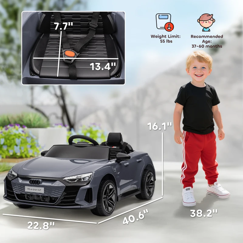 Aosom 12V Licensed Audi RS E-tron GT Kids Ride on Car with Remote Control, Suspension, Horn, Music, Lights, Gray