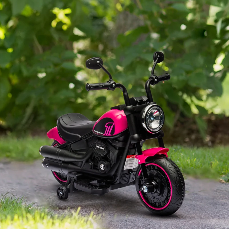 Aosom 6V Kids Motorcycle with Training Wheels, Foot Pedal, Headlight, Forward/Reverse, Single-Button Start, Pink