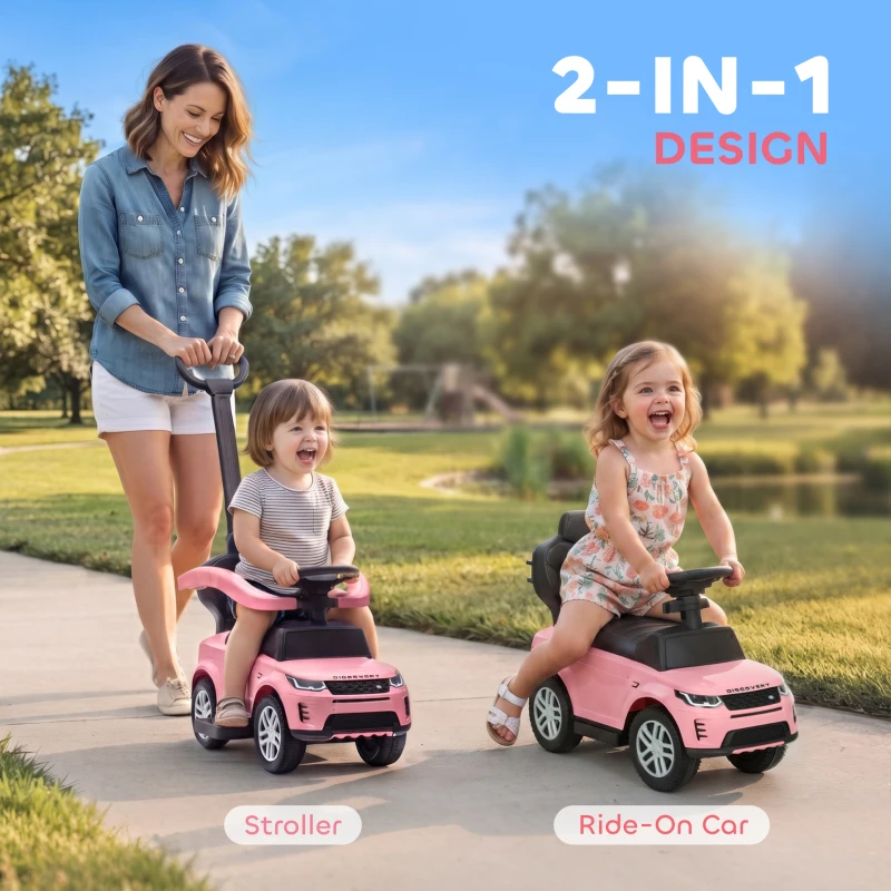 Qaba Land Rover Discovery Licensed 2-in-1 Ride On Push Car with Removable Parent Handle, Under-Seat Storage, Pink