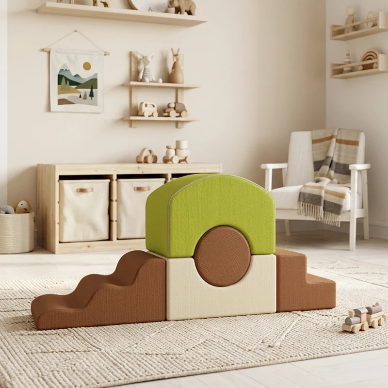 Qaba Toddlers Climbing Toys, 5 Pieces Foam Climbing Blocks with Non-Slip Bottom, Washable Cover for Crawling or Building