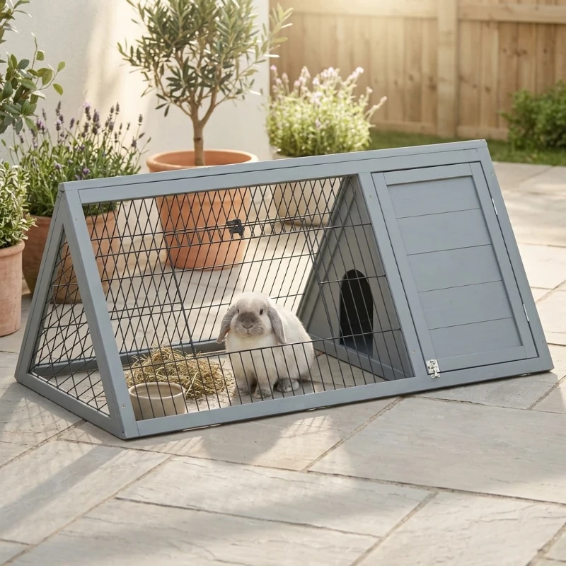 PawHut Rabbit Hutch Outdoor, Wooden Chicken Coop with Run, Outdoor Small Animal Cage for Rabbit, Small Duck and Chicken, for Garden, Backyard, Farms, 46" x 24.5" x 21", Light Gray