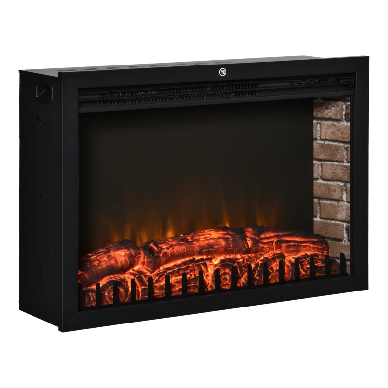 HOMCOM 30" Electric Fireplace Insert, Modern Recessed Fireplace Heater with Realistic Flame, Adjustable Brightness, and Remote Control, Heats 215 Sq. Ft., 750/1500W, Black