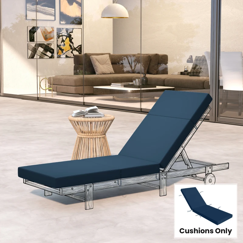 Outsunny Chaise Lounge Cushion, 4" Thick Outdoor Lounge Chair Cushions with Ties for Patio, 26" x 80", Navy Blue