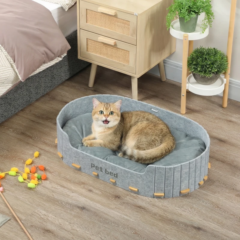 PawHut Dog Bed, Cat Bed with Washable Removable Cushion, Scratch-Resistant, Felt Cat Couch Sofa for Small Medium Dogs, Grey