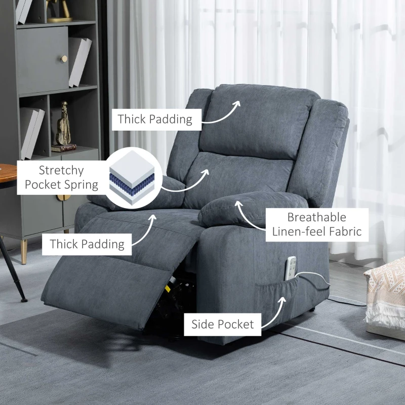 HOMCOM Electric Power Lift Recliner Chair for Elderly with Zero Gravity and Removable Upholstered Armrests, Reclining Chair with Remote Control, Side Pockets, Grey