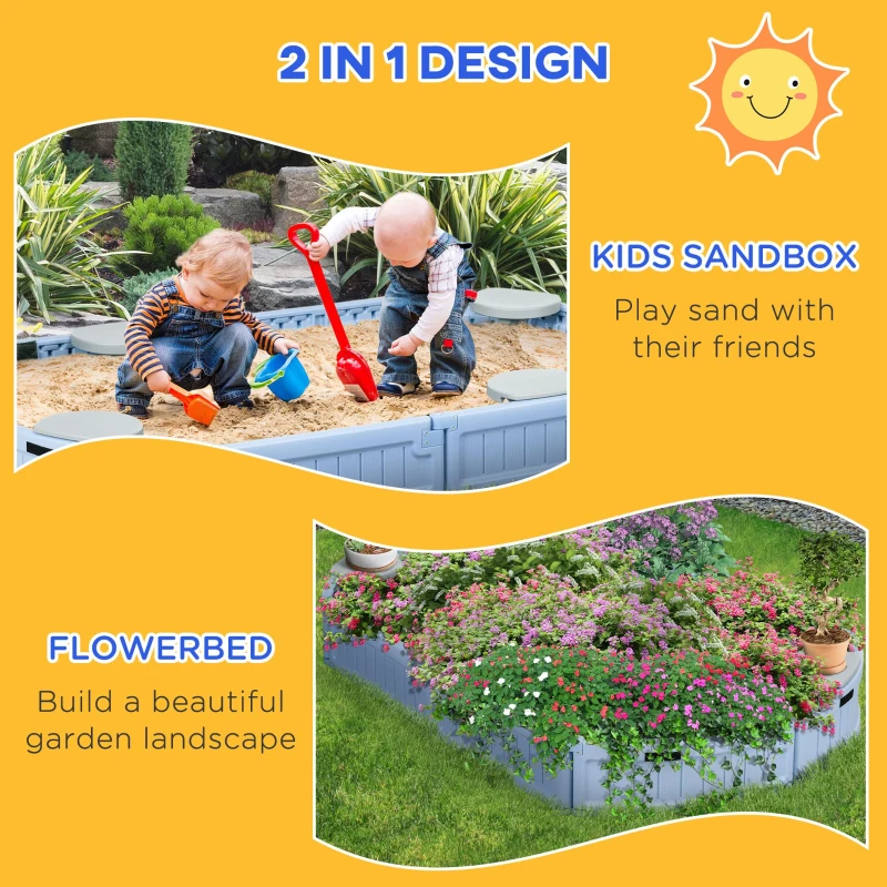 Outsunny Kids Sandbox with Cover, Seat, Sandbox Outdoor for Backyard, Light Blue