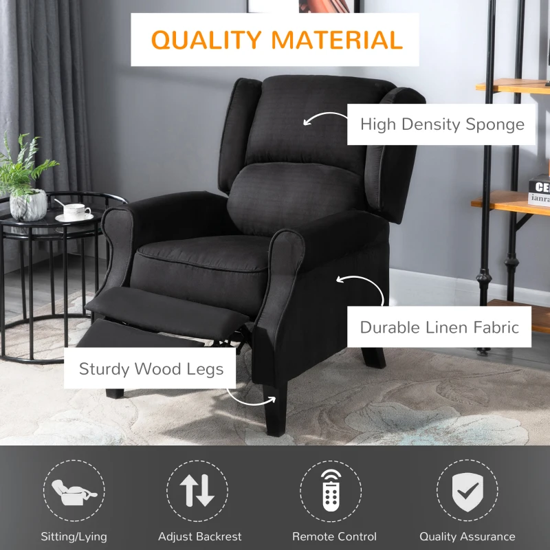 HOMCOM Vibration Massage Recliner Chair for Living Room with Heat,  Wingback Single Sofa, Modern Suede Fabric Push Back Reclining Chair with Footrest, Side Pocket, Black