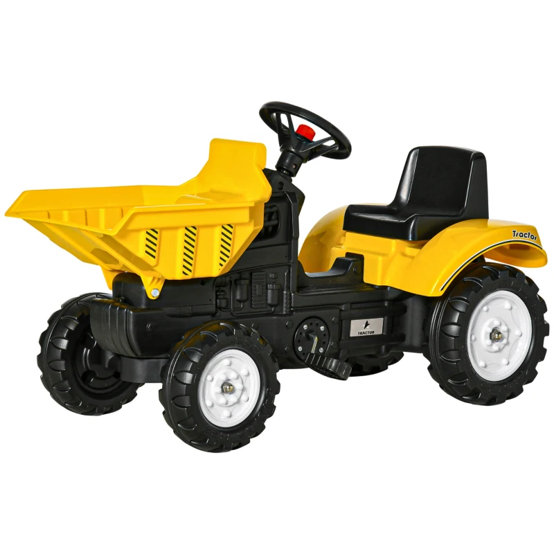 Aosom Ride on Tractor for Kids, Pedal Construction Car with Manual Control Bucket for 3 Years Old, Yellow
